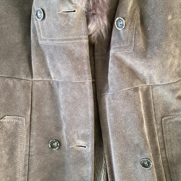 Vintage A&F 1970s Abercrombie Fitch Gray Suede Faux Fur Belted Coat Jacket - L - Picture 9 of 16